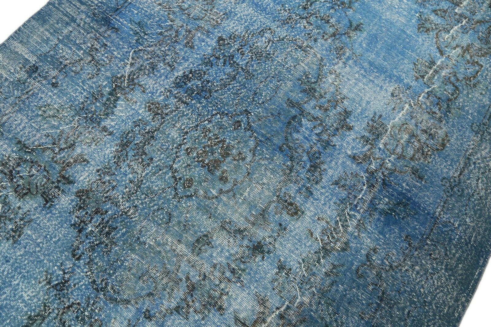 206x338 Cm Blue Floral Turkish Area Carpet Distressed Vintage Living Room Oushak Wool Rug 6'7x11 Ft photo vintage