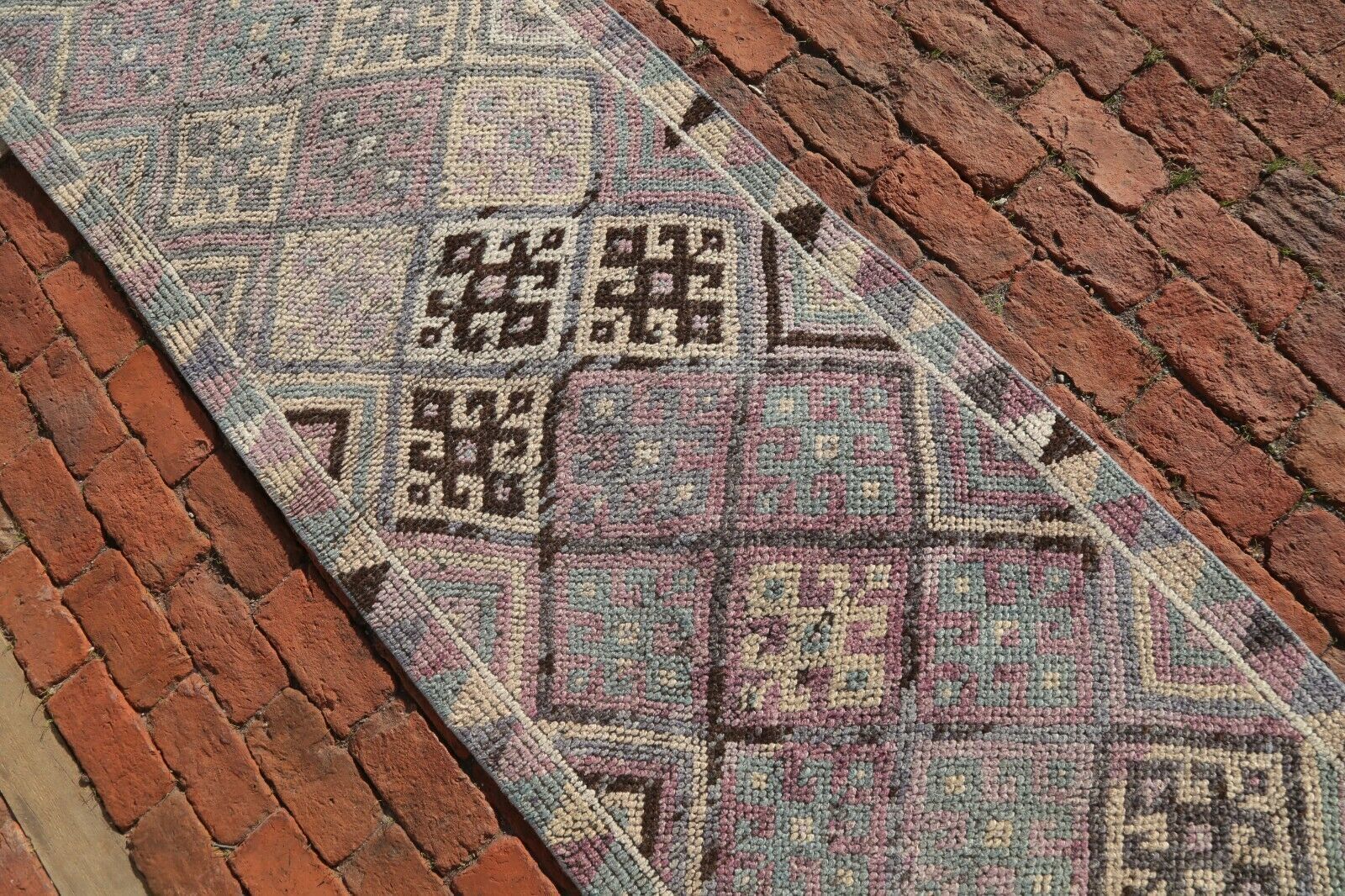 73x351 Cm Purple Kurdish Herki Runner 2'4x11'5 Vintage Hallway Geometric Home Decor Carpet