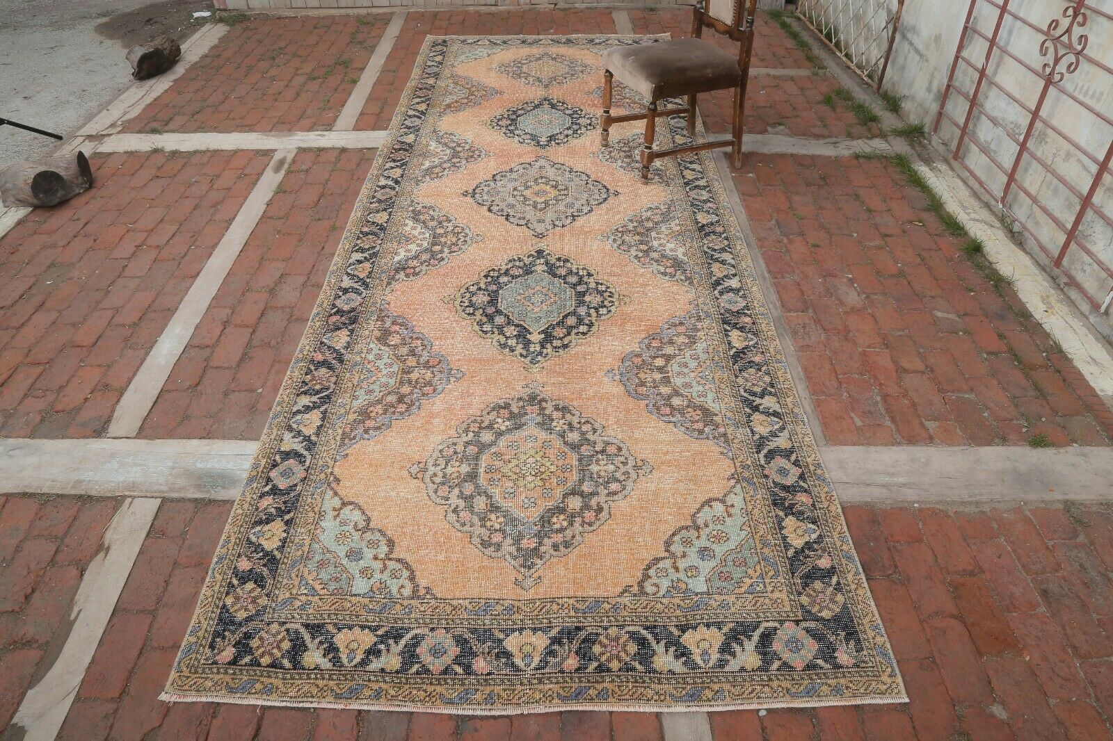 147x409 Cm Orange Vintage Hallway Runner Turkish Oushak Wool Floral Oriental Rug 4'8x13'4 Ft photo furniture