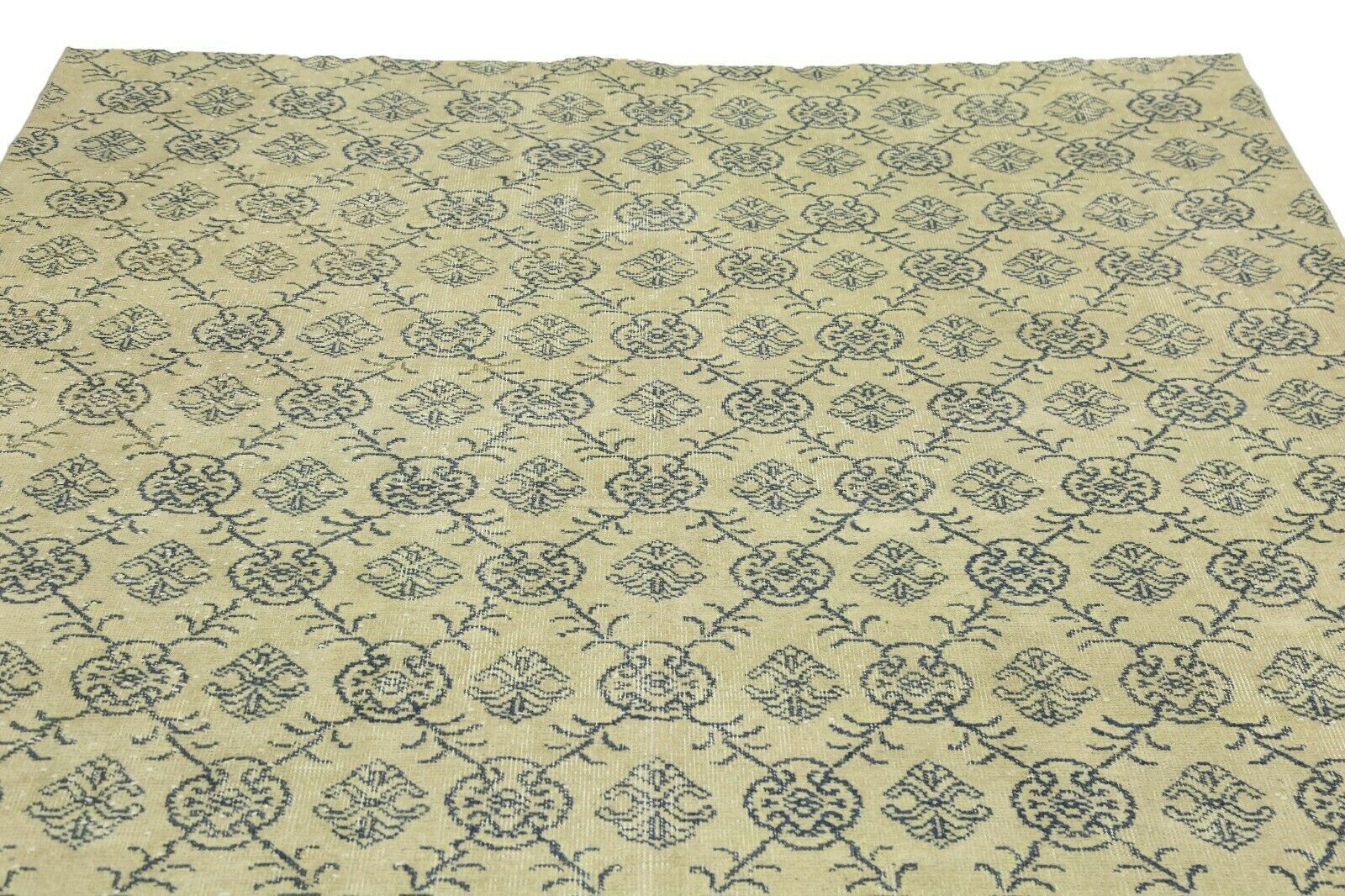 200x315 Cm Rare Handmade Turkish Area Rug Art Deco Distressed Wool Carpet Beige 6'6x10'4 Ft photo Textiles