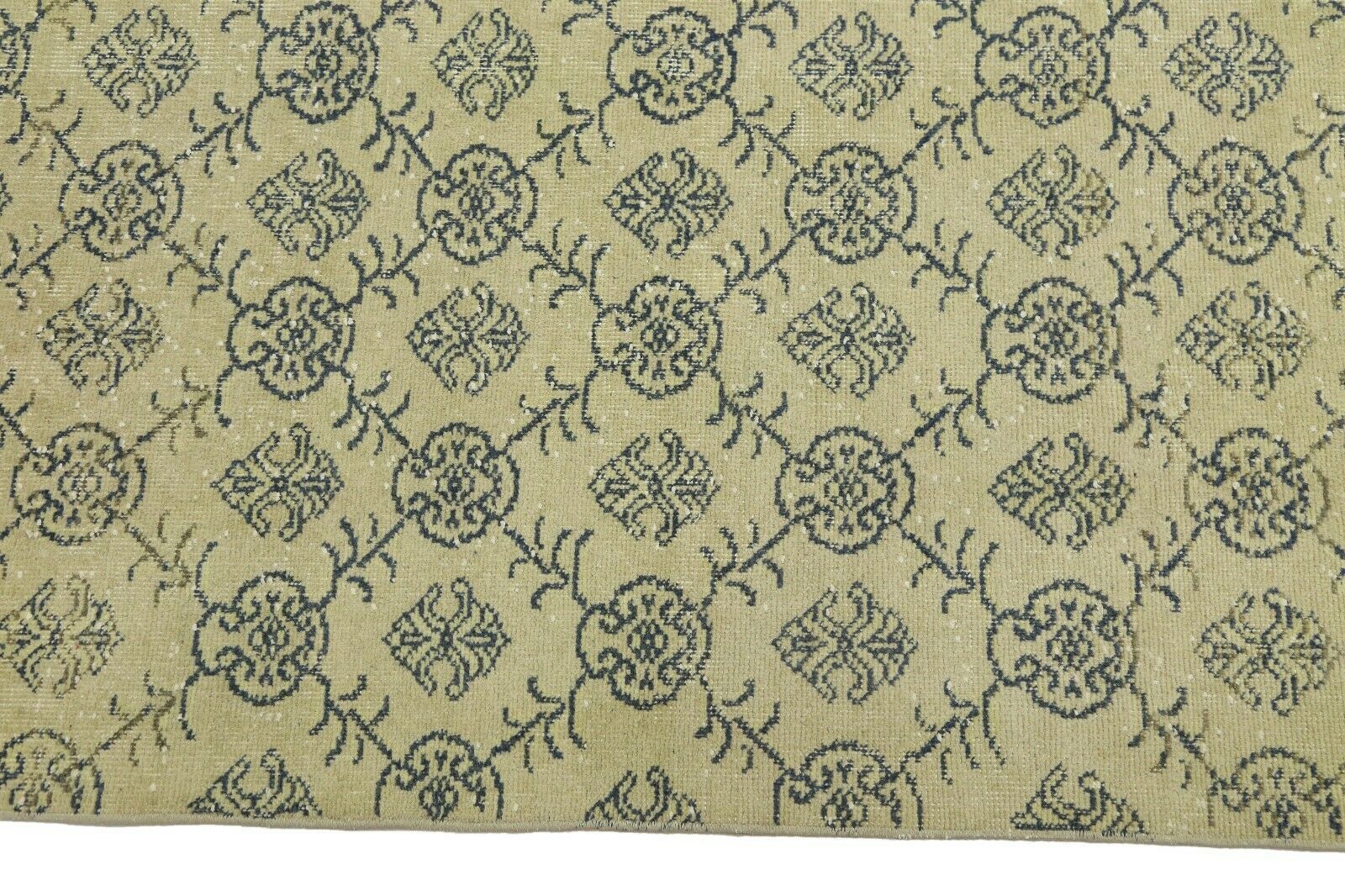 200x315 Cm Rare Handmade Turkish Area Rug Art Deco Distressed Wool Carpet Beige 6'6x10'4 Ft photo vinterior