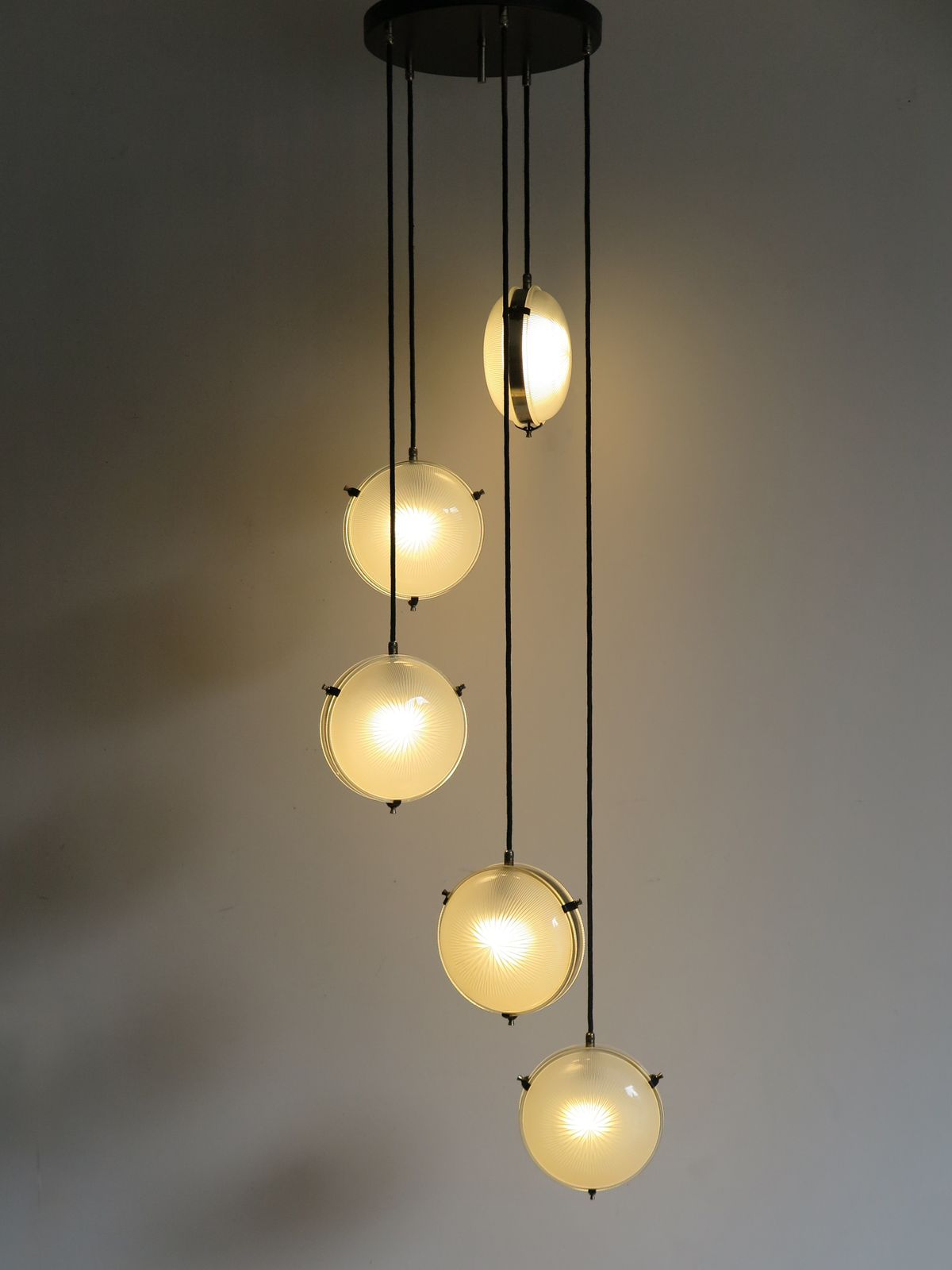 Sergio Mazza For Artemide Italian Glass And Brass Pendant Lamp, 1960s