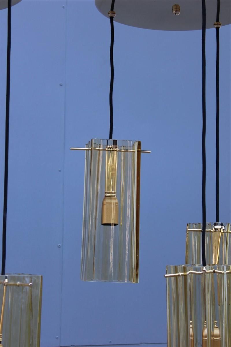 Round Pair Of Chandelier Brass Murano Gold Glass Yellow Mazzega Design 1970s photo furniture