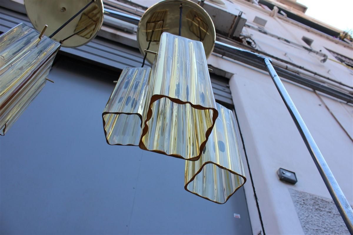 photo furniture Round Pair Of Chandelier Brass Murano Gold Glass Yellow Mazzega Design 1970s