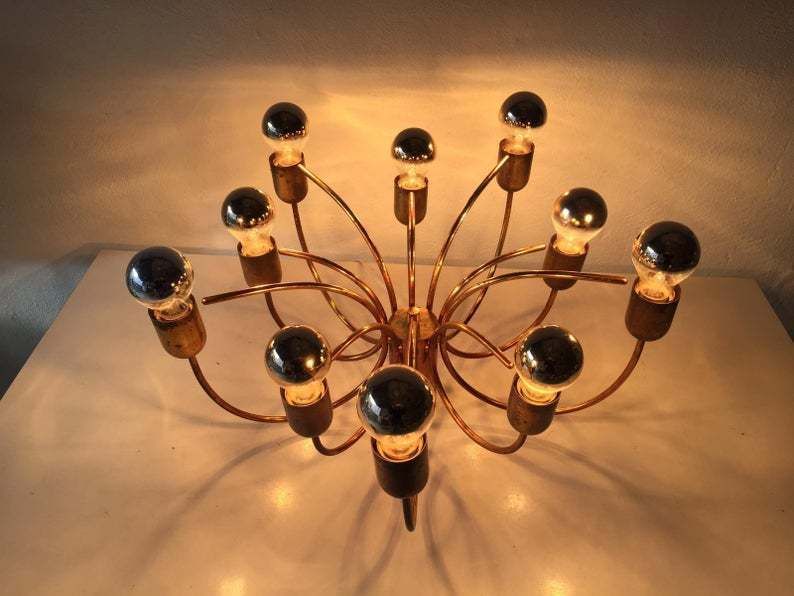 Cosack Rare 10 Arc Shaped Arms Full Brass Chandelier   Beautiful Old Brass Patina   1970s Germany photo for sale