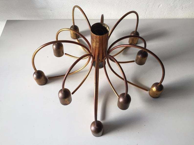 Cosack Rare 10 Arc Shaped Arms Full Brass Chandelier   Beautiful Old Brass Patina   1970s Germany photo buy