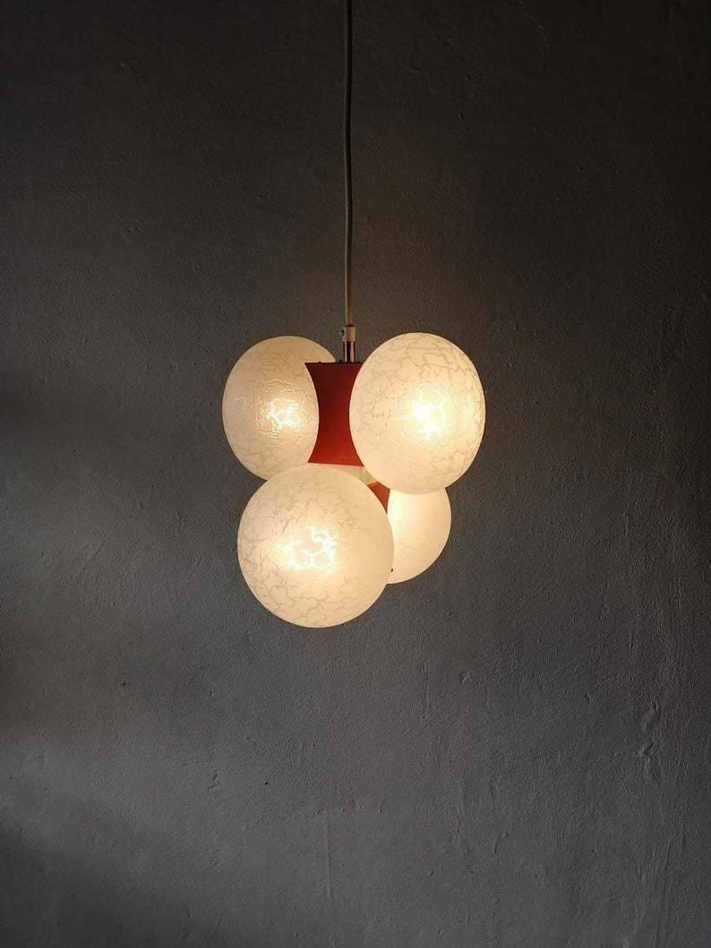 Moderne Leuchten 4 Amorphous Glass & Beautiful Orange Metal Body Chandelier   1970s Germany photo furniture