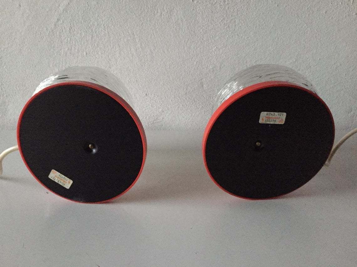 photo furniture Hillebrand Pair Of Rare Rose Designed Glass Bedside Lamps   Beautiful Red Body & Big Chrome Buttons   1970s Germany