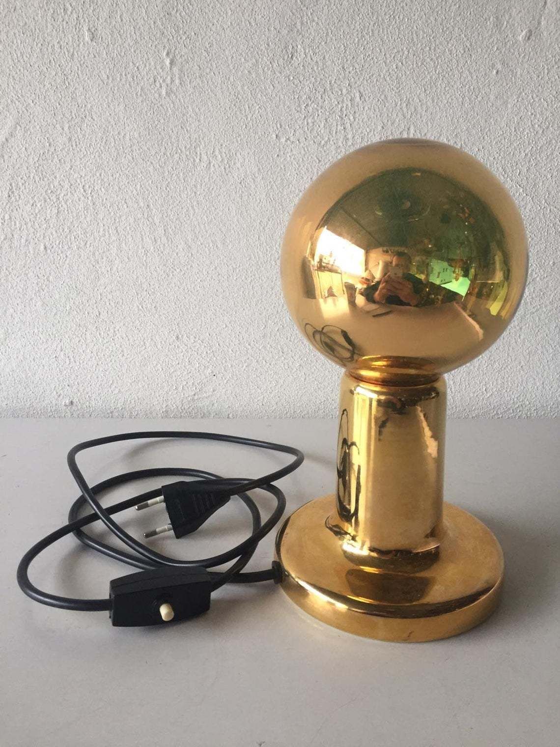 Philips Ntd Gold Metal Ball Desk Lamp   1970s photo vintage