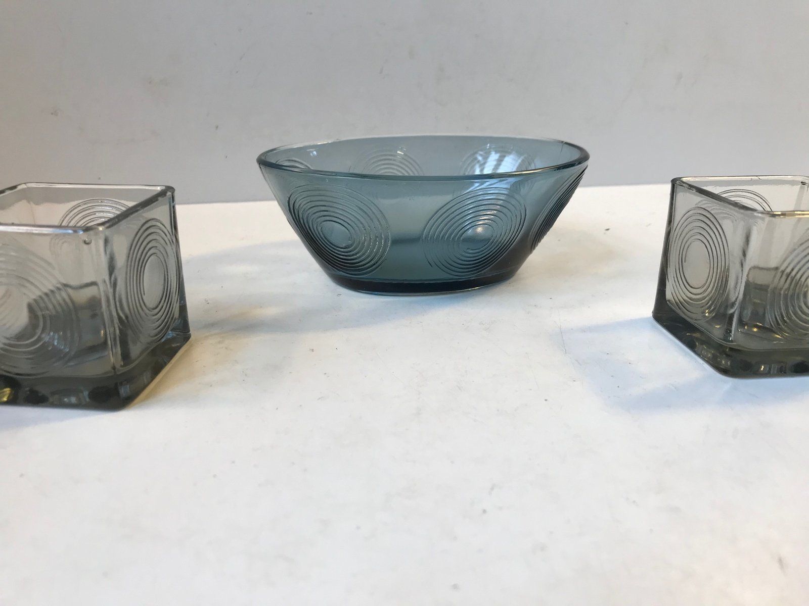 Cubist Candleholders And Bowl Set By Per Lütken For Holmegaard, 1970s, Set Of 3 photo Home Decor
