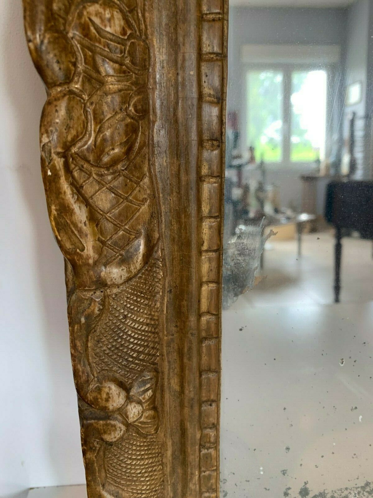 Mirror Louis XV In Gilded Carved Wood Trumeau 19th Century 80x56cm photo for sale