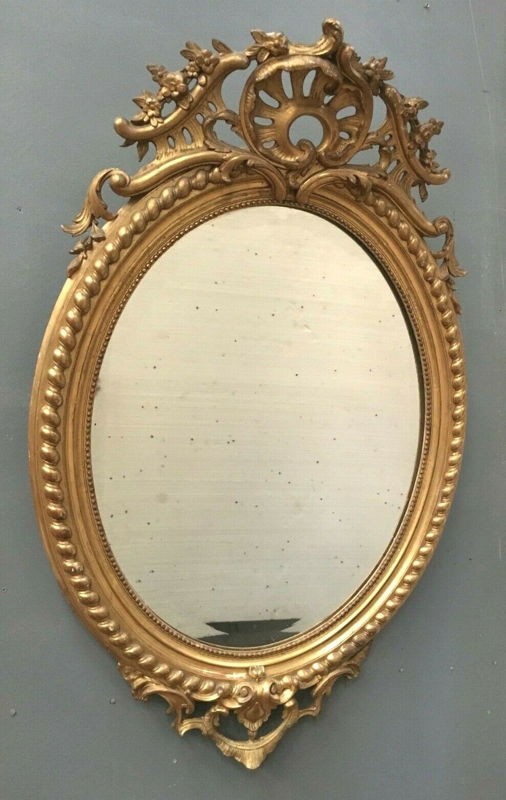 Home Decor Oval Mirror With Wooden Pediment And Gilded Stucco Oval Ice Beveled Napoleon III  80x120cm photo