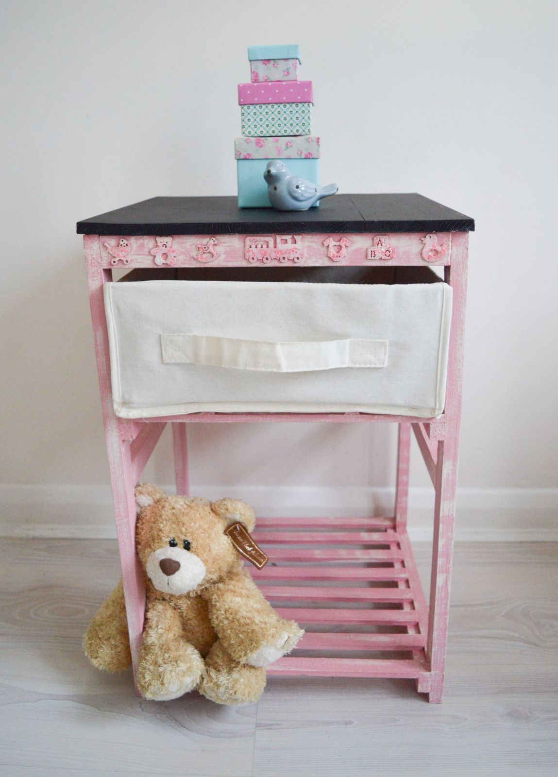 Storage Unit , Girls Chalkboard , Pink Novelty Glitter Chalkboard Unit , Wood Fabric Box Draw , Kids Bedroom Playroom Furniture photo vinterior