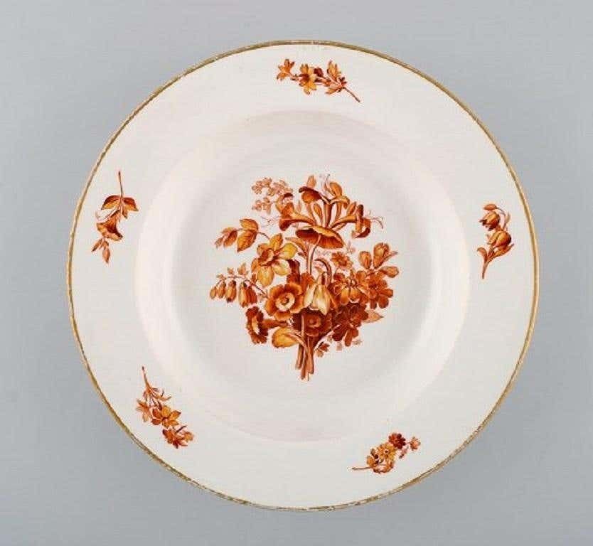 Three Antique Meissen Porcelain Plates With Orange Hand Painted Flowers photo Home Decor