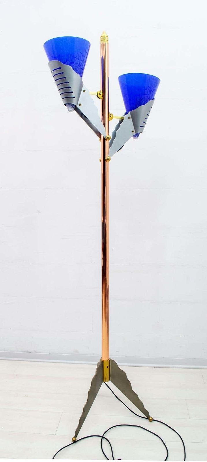 Relco Milano Modernist Italian Murano Glass And Brass Floor Lamp, 1980s