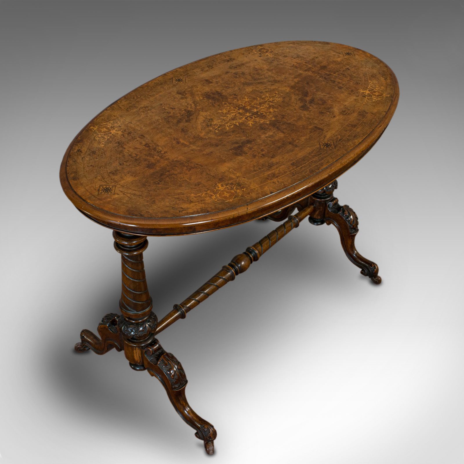 photo furniture Antique Oval Table, English, Burr Walnut, Centre, Side, Victorian, Circa 1870