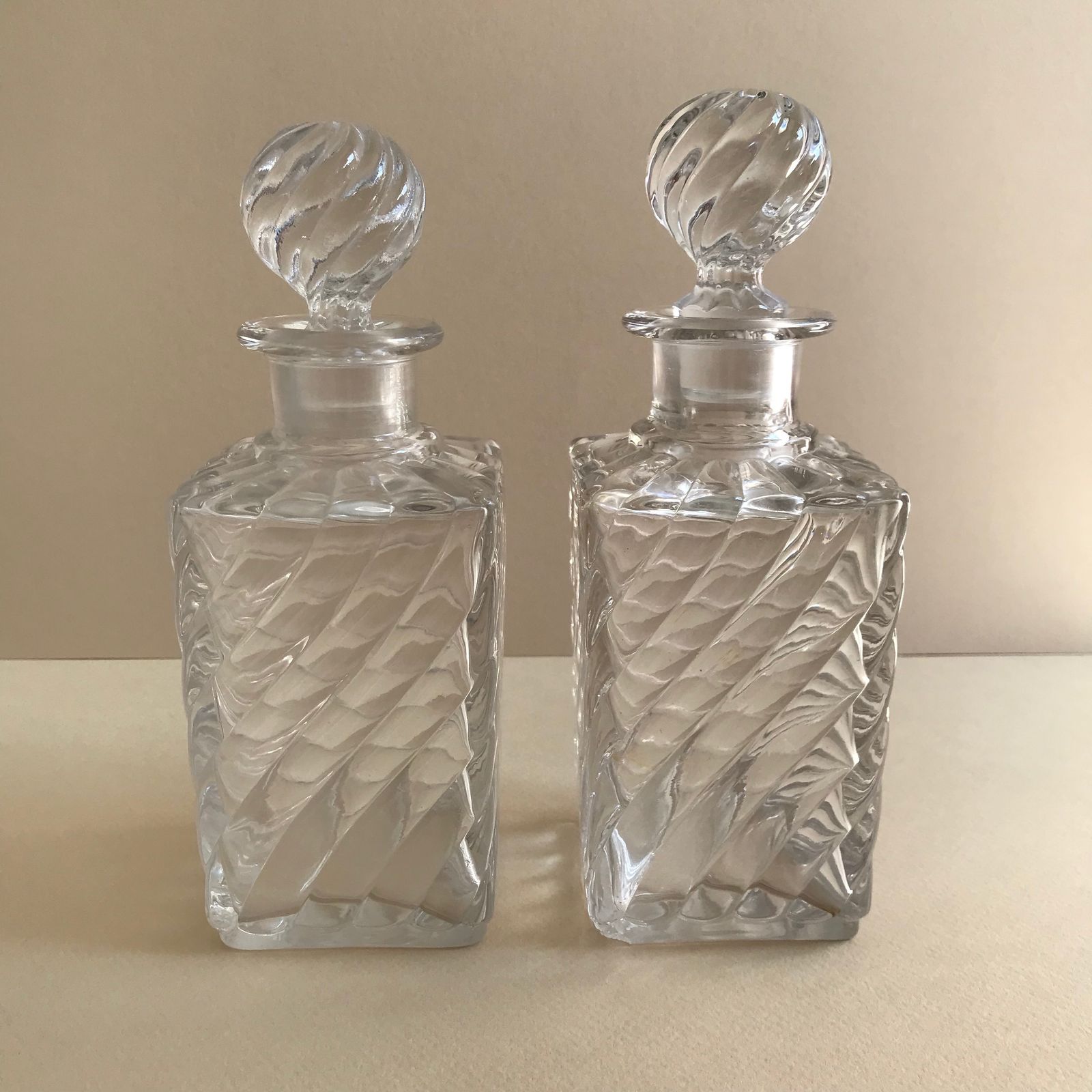 Baccarat Square Base Swirl Bamboo Design Crystal Small Decanters  Set Of 2 photo vintage