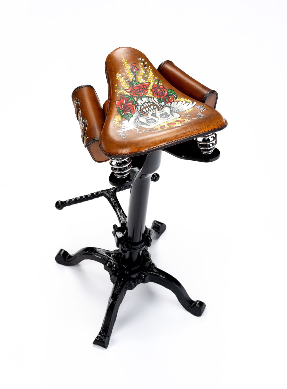 The Unique One Off Handmade Leather, Sprung 'Harley Bobber' Motorcycle Saddle Bar Stool. photo Furniture