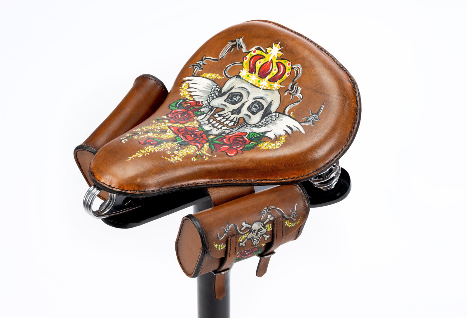The Unique One Off Handmade Leather, Sprung 'Harley Bobber' Motorcycle Saddle Bar Stool. photo for sale