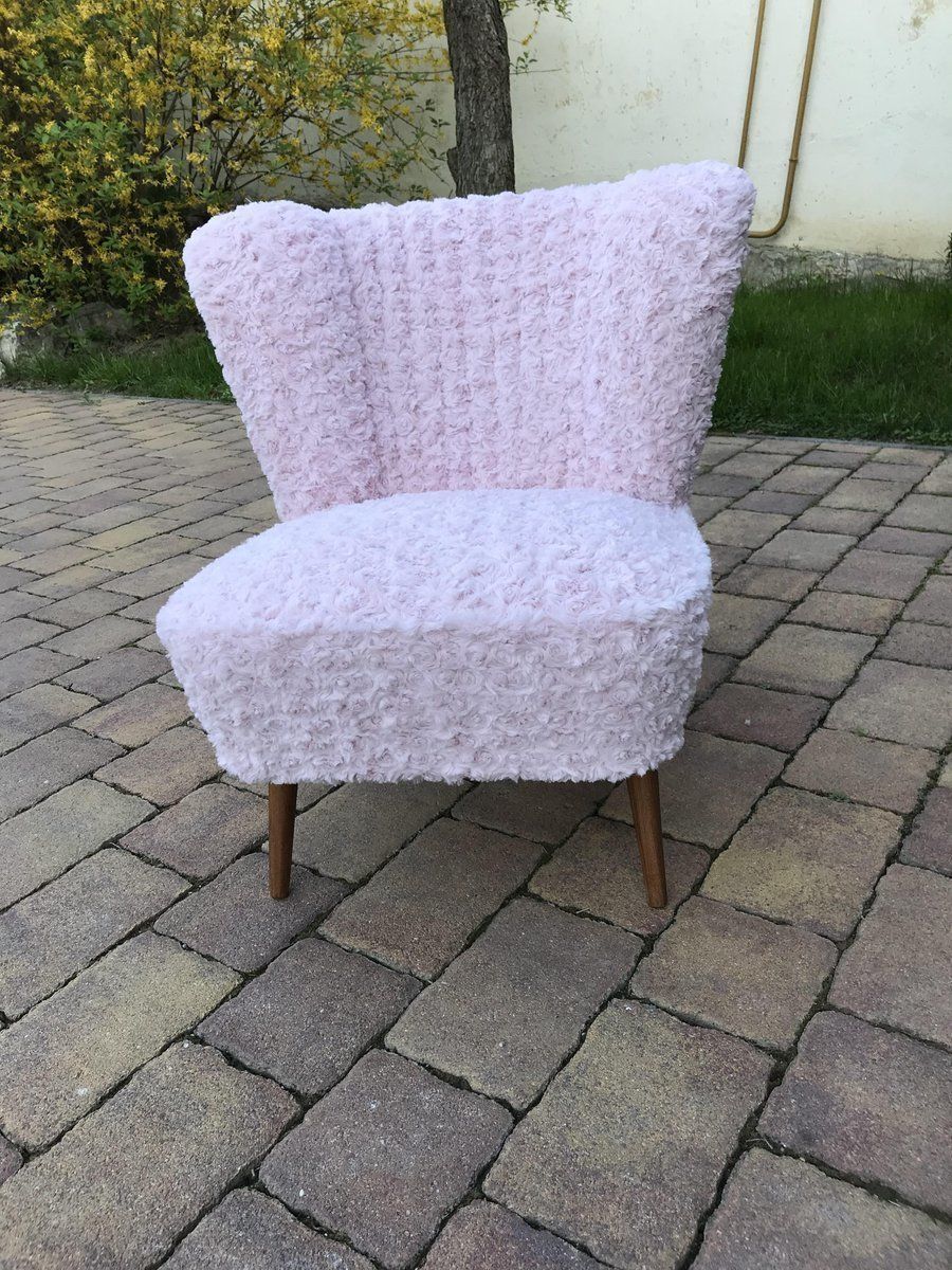Mid Century Pink Faux Fur Cocktail Chair photo for sale