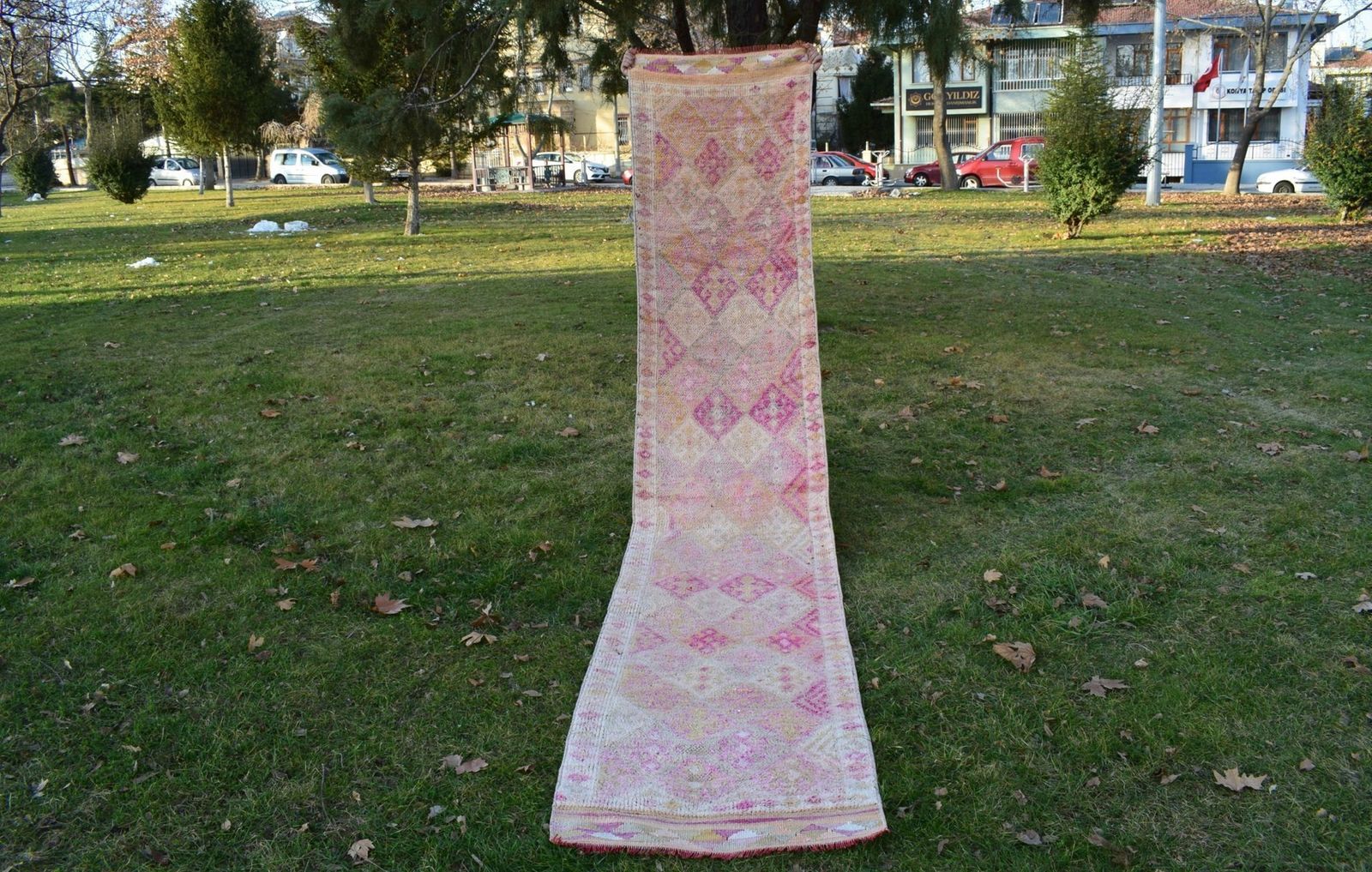 Vintage Turkish Distressed Oushak Runner Rug, 1970s photo furniture