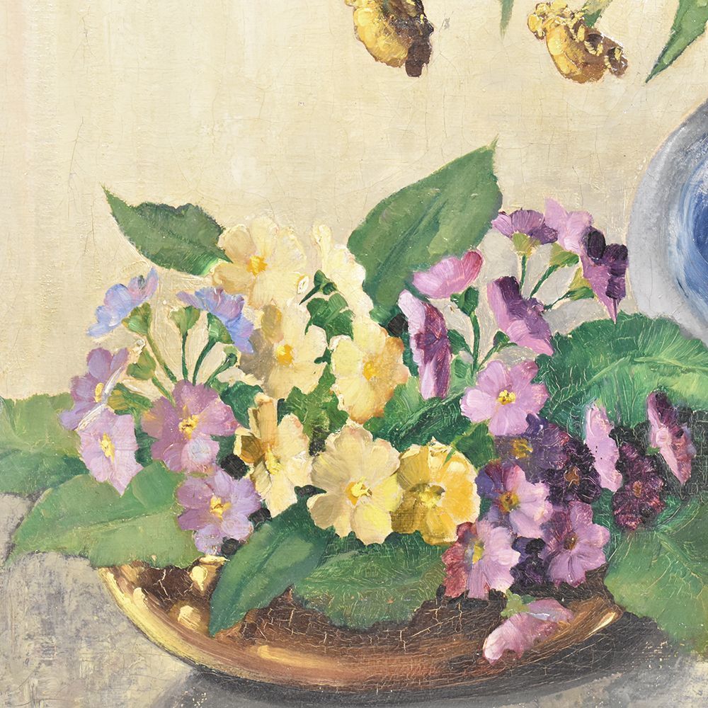 Flower Painting, Yellow And Red Gerberas, Still Life, Oil On Canvas, 20th Century, Art Deco. (Qf246) photo Art