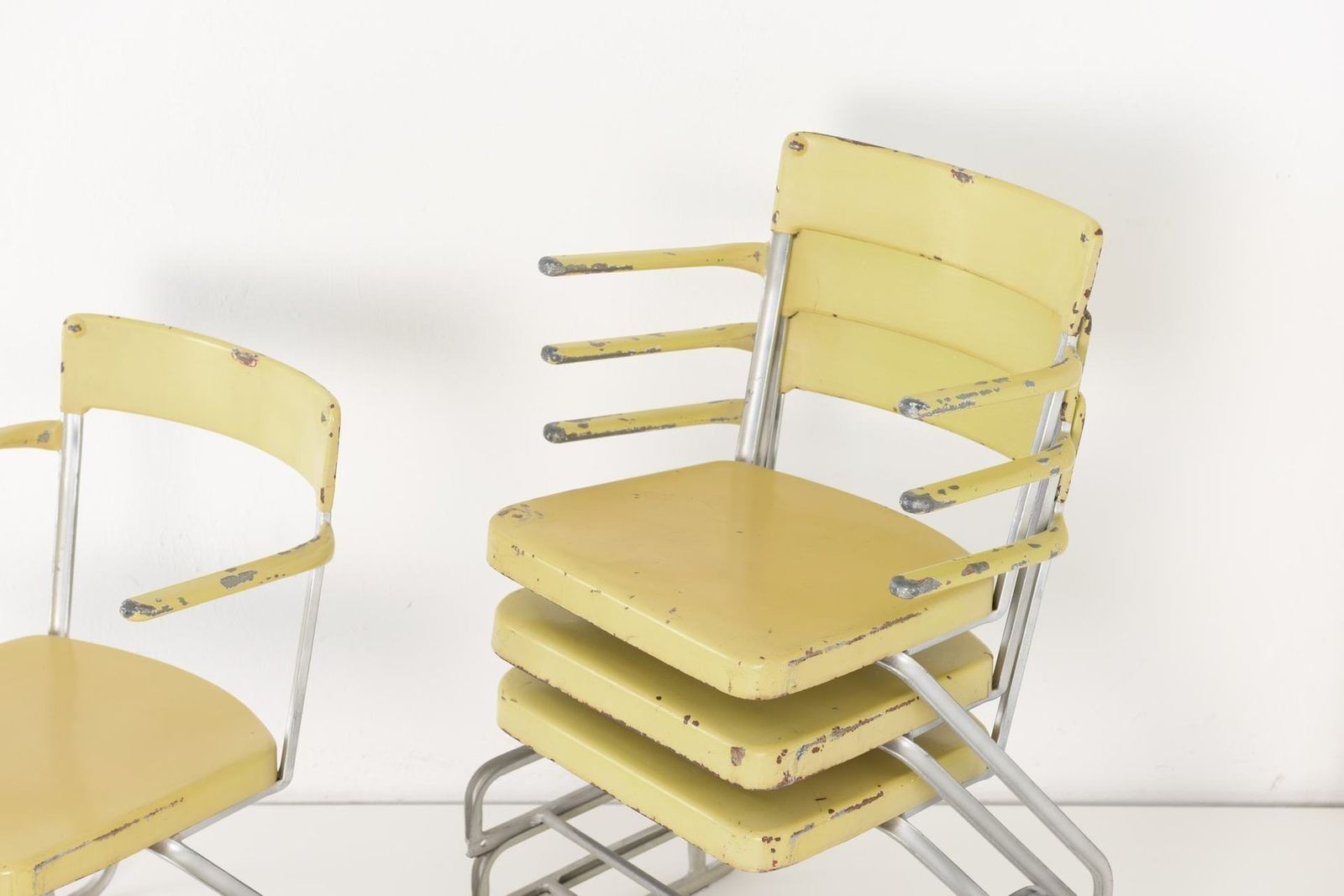 Swiss Industrial Iron And Zinc Dining Chairs, 1940s, Set Of 4 photo vintage