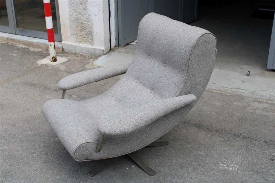 Swivel Armchair Guido Bonzani For Tecnosalotto 1970s Gray Fabric And Steel photo buy