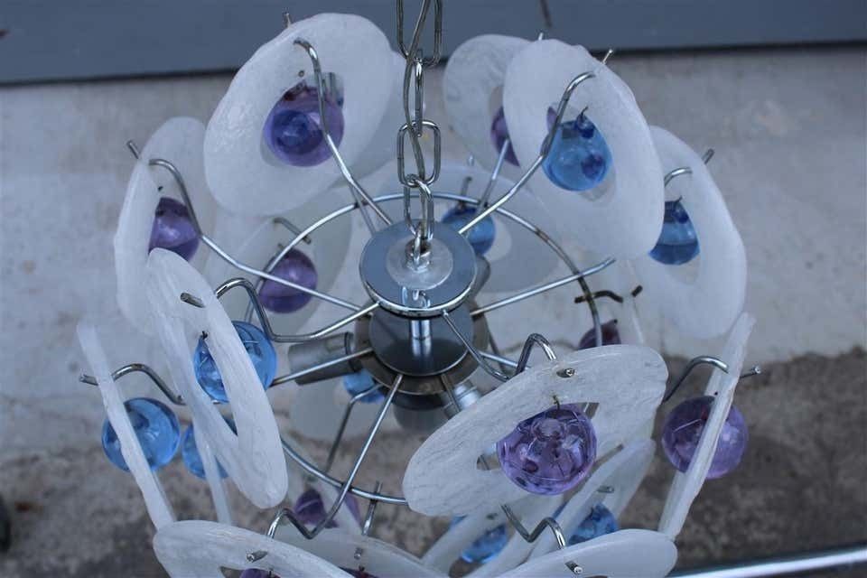 Round Italian Murano Chandelier White Pulegoso Glass Wisteria photo vinterior
