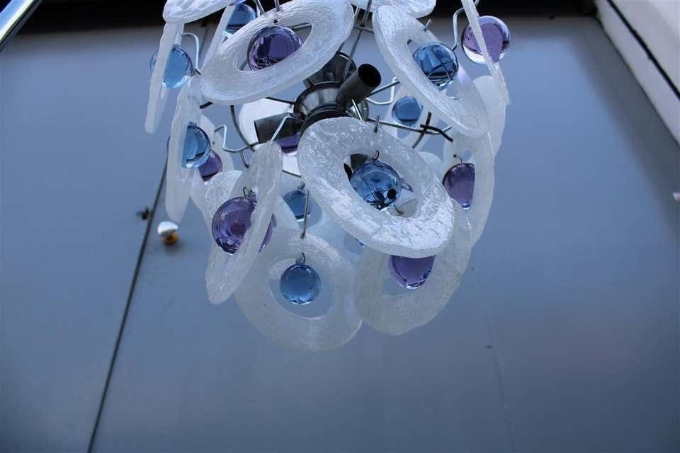 Round Italian Murano Chandelier White Pulegoso Glass Wisteria photo buy