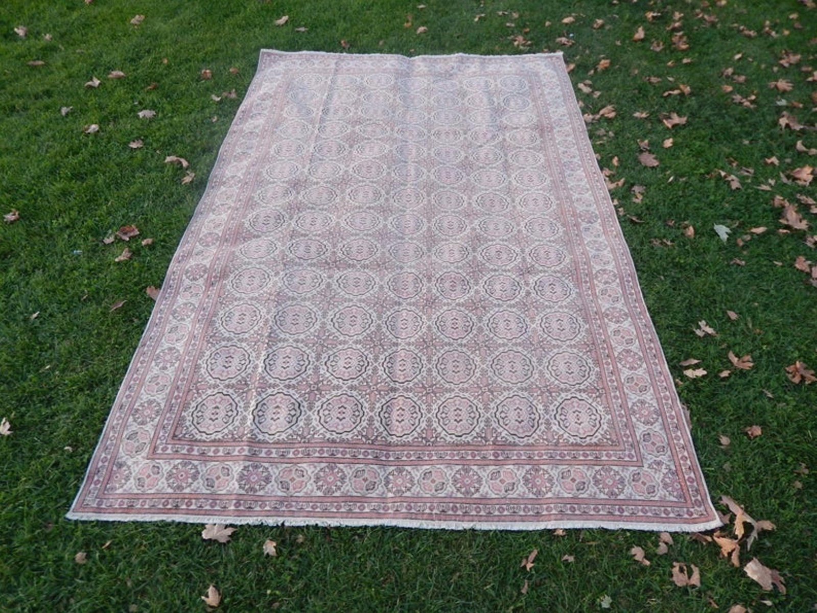Vintage Turkse wollen en katoenen vloerkleed