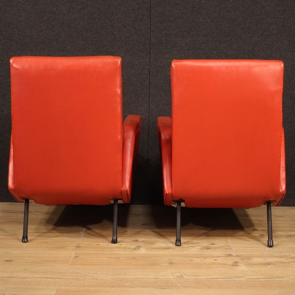 Pair Of Italian Design Armchairs In Red Faux Leather photo Furniture
