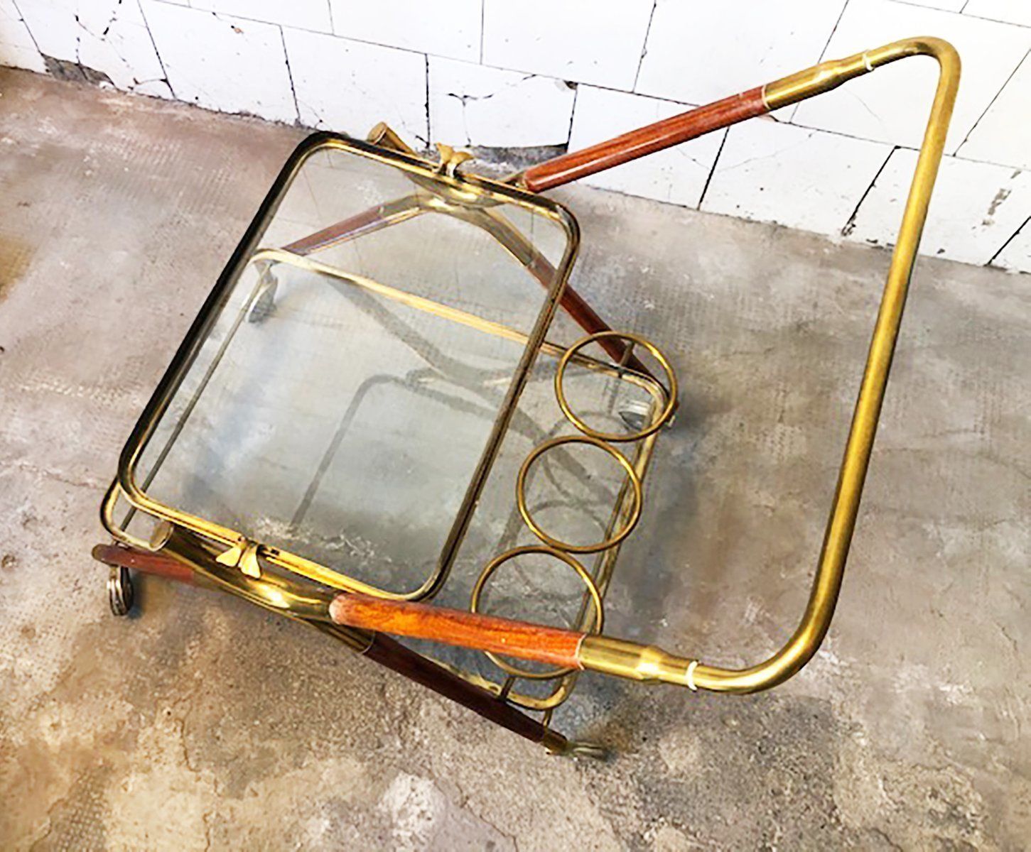 Wooden And Brass Bar Cart By Cesare Lacca, Italy, 1950s photo Furniture