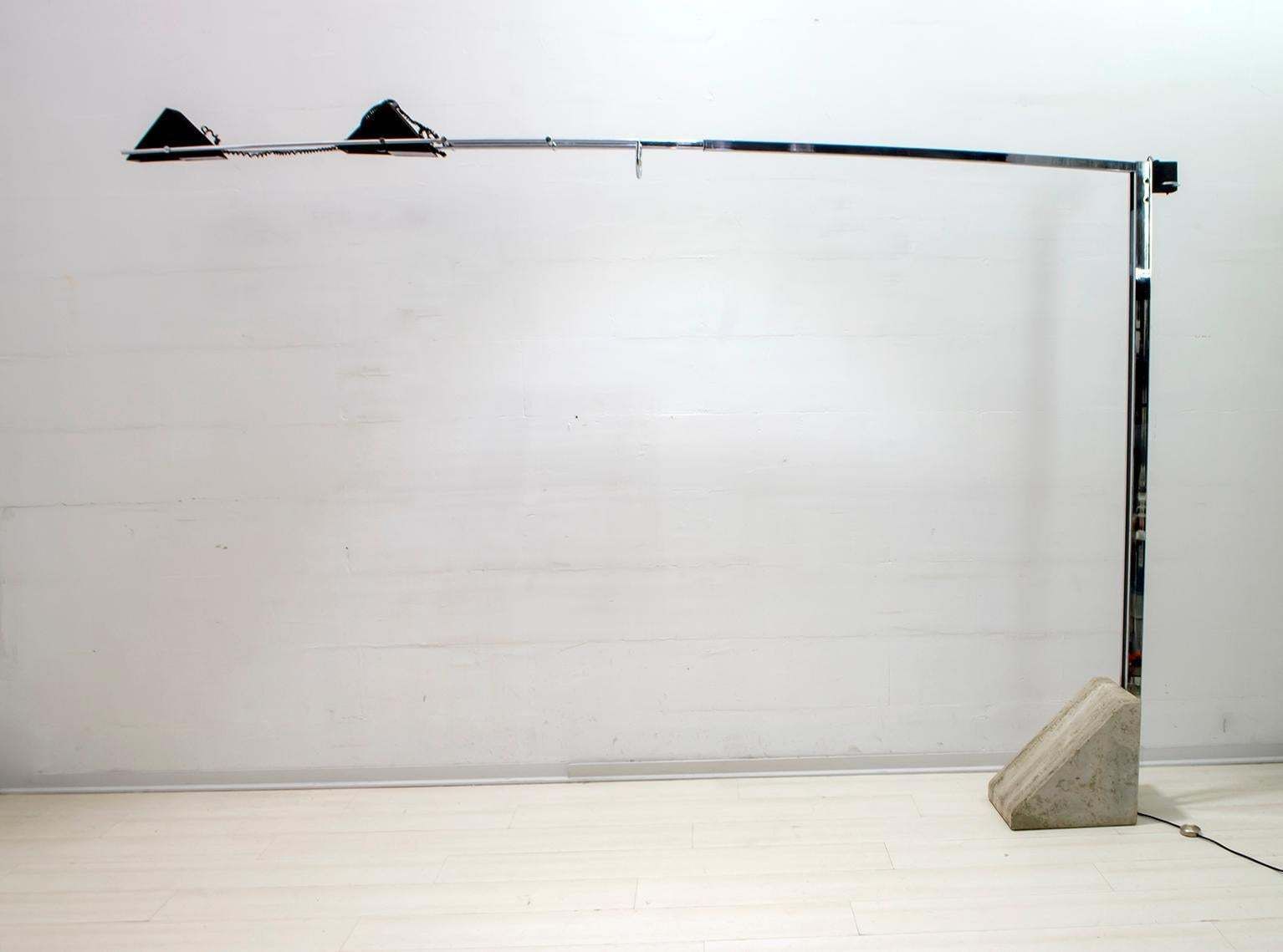Mid Century Modern Italian Steel And Travertine Floor Lamp, 1970s
