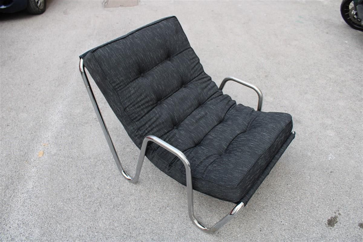 Minimalist Tubular Armchair Chrome Metal Black Fabric, Italy, 1970s photo Furniture