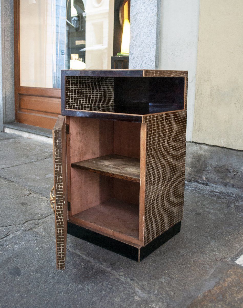 Art Deco Italian Brass And Wood Nightstand, 1930s photo furniture