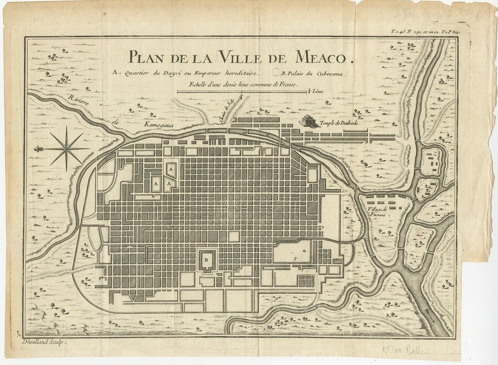 Antique Map Of Kyoto By Bellin (C.1740)