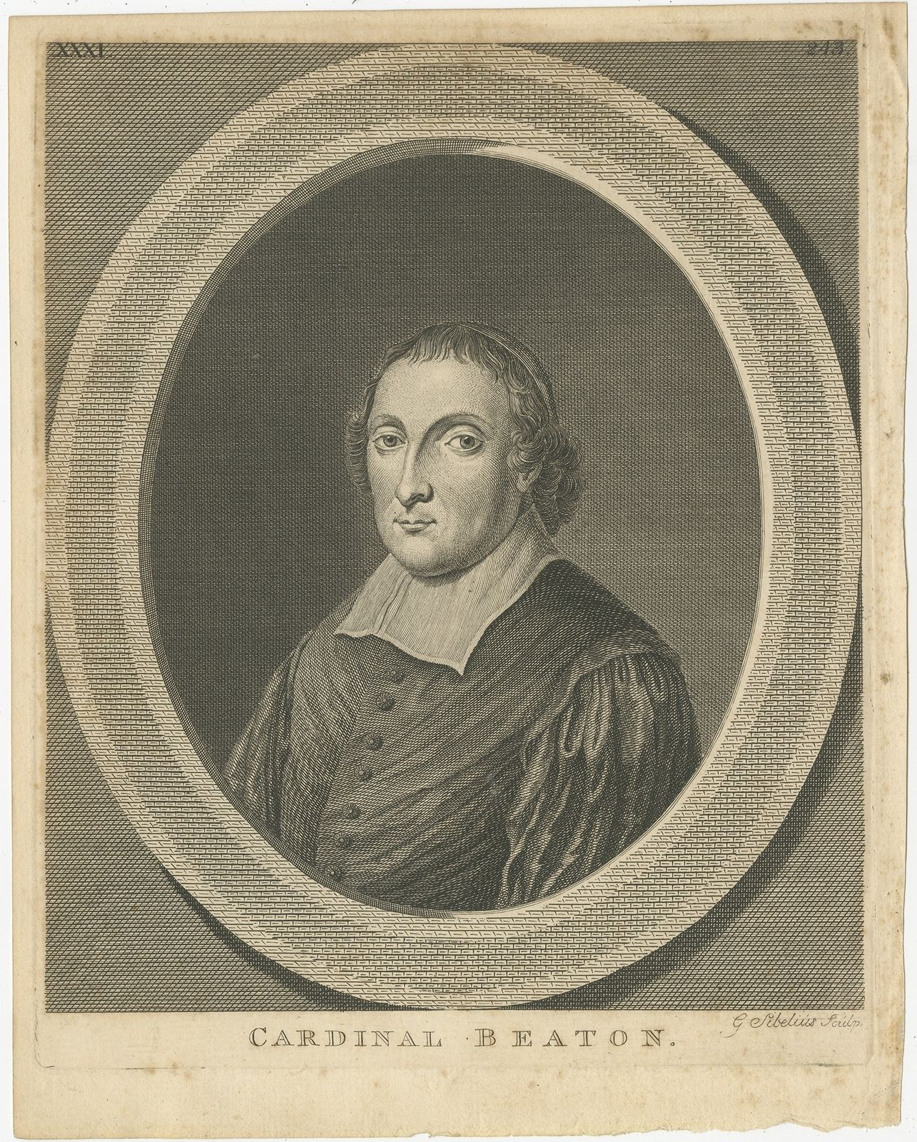 Antique Portrait Of Cardinal Beaton By Sibelius (C.1780)