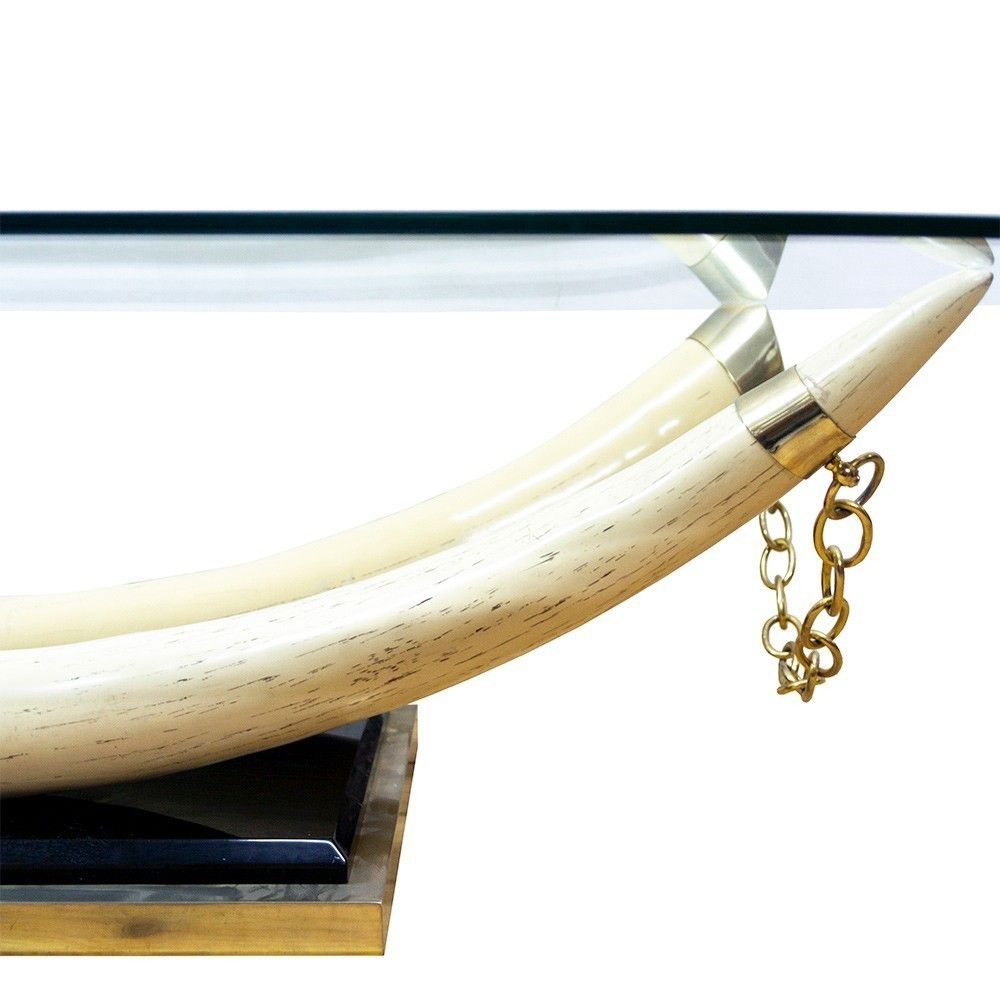 Mid Century French Faux Ivory Tusk Coffee Table, 1970s photo Furniture