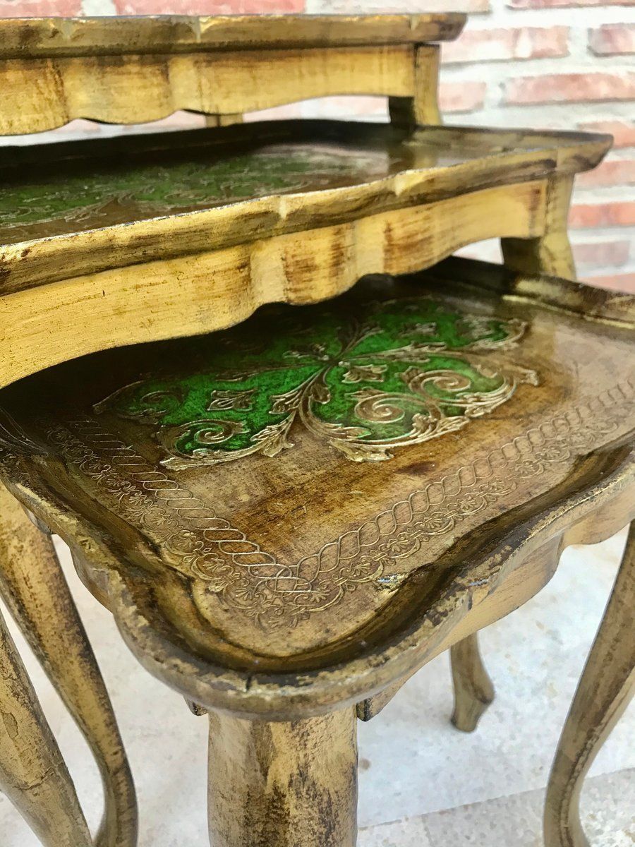 2132.0 Antique Giltwood And Carved Side Tables With Cabriole Shaped Legs, Set Of 3 photo