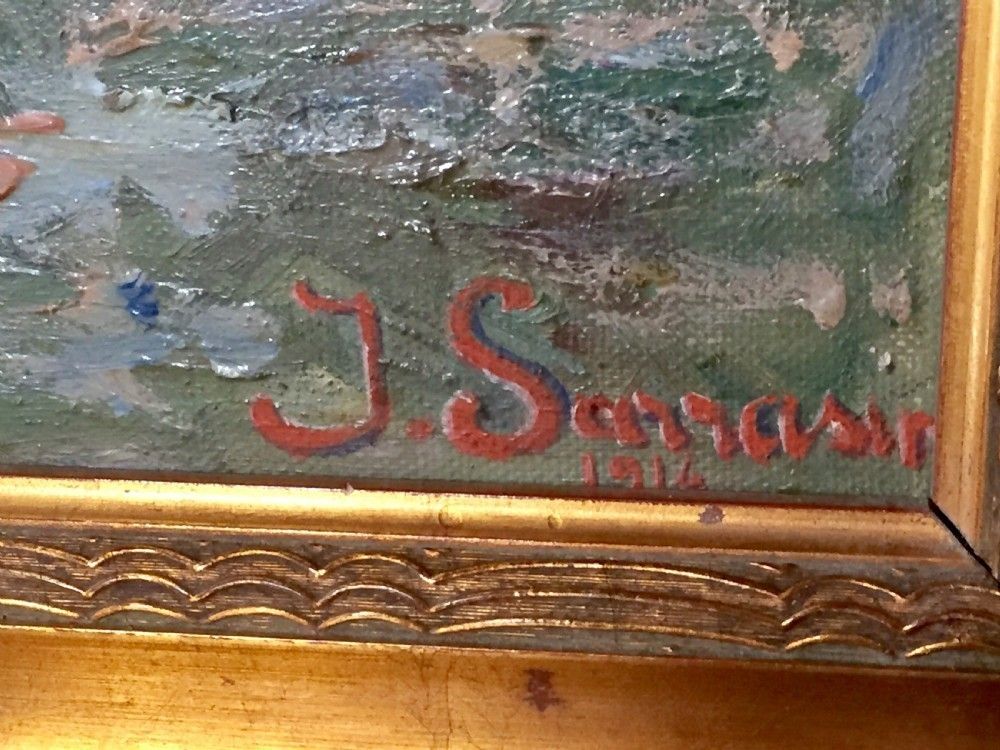 Sarrazin (French, Early 20c) Impressionist Oil Of Young Naked Woman, Dated 1914 photo furniture