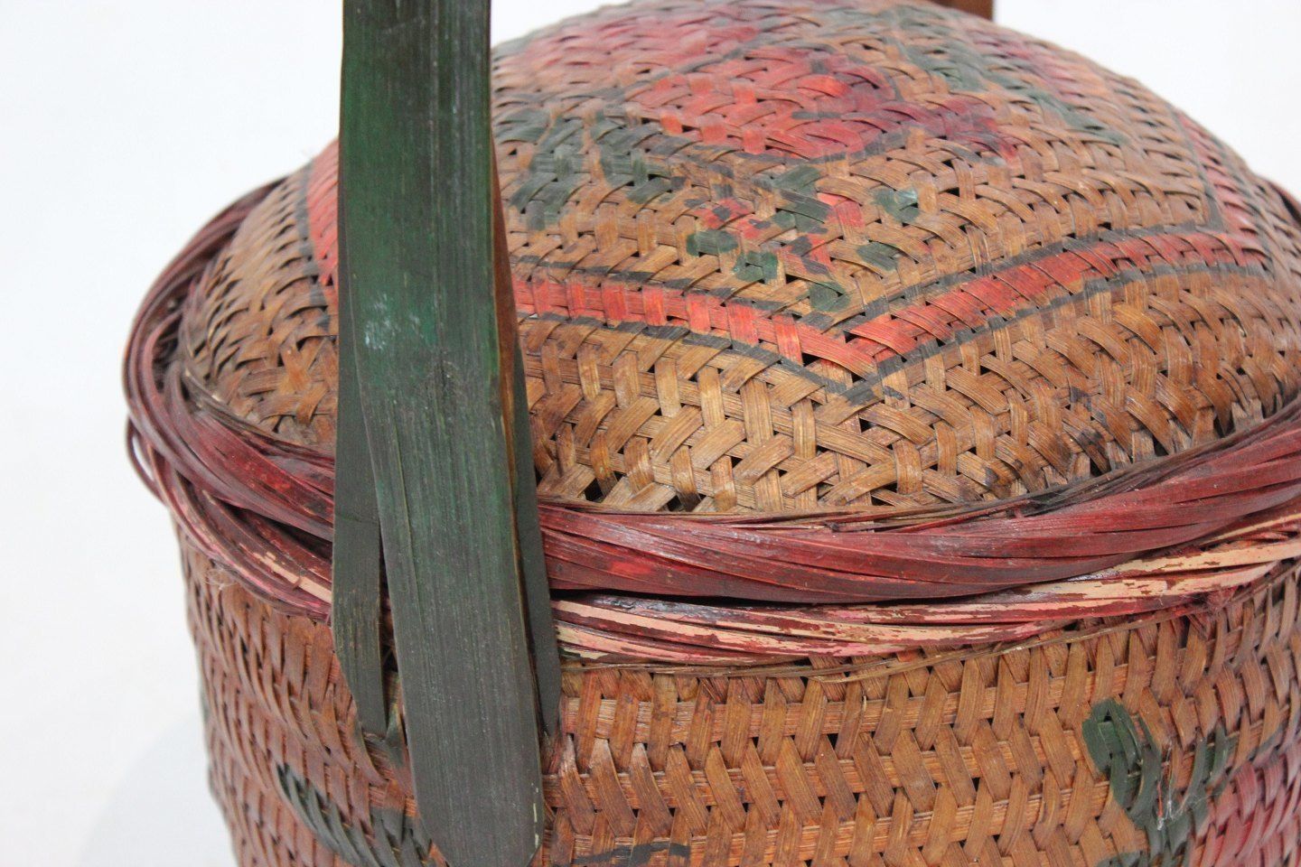 Chinese Bread Basket With Original Red Paint From Around The 1880s. photo Home Decor