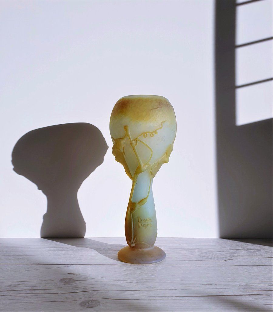 Daum 'Fleur De Coloquinte' French Art Nouveau Satin Cameo Glass Vase | C. 1900s, Antique