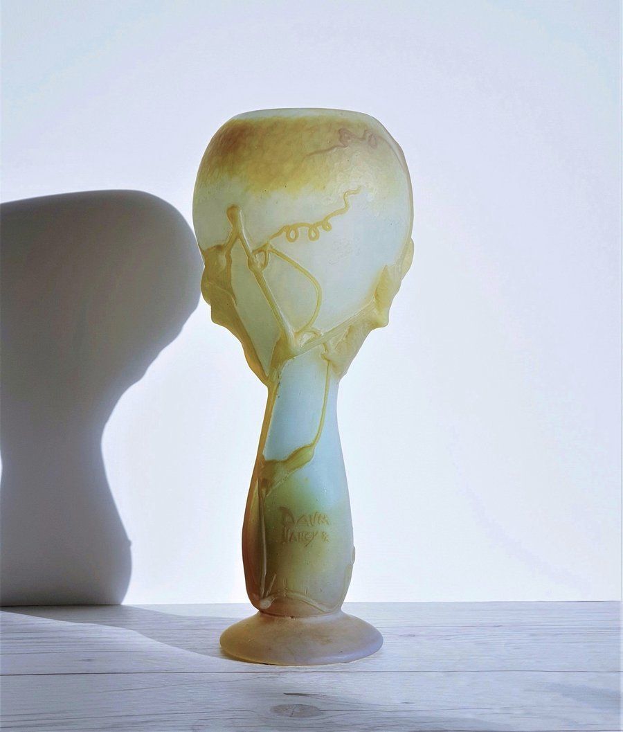 Daum 'Fleur De Coloquinte' French Art Nouveau Satin Cameo Glass Vase | C. 1900s, Antique photo furniture