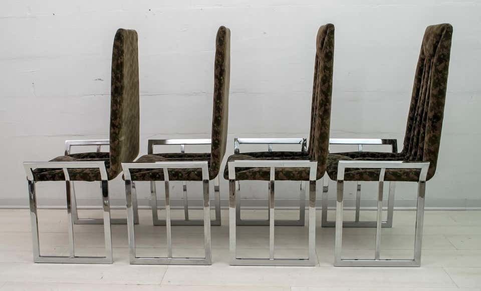 Set Of 4 Mid Century Modern Italian Chromed Steel And Velvet Dining Chairs, 70s photo for sale