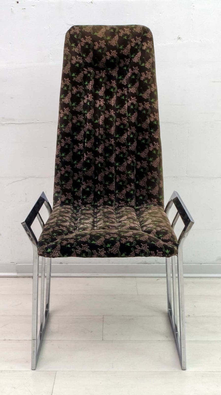 Set Of 4 Mid Century Modern Italian Chromed Steel And Velvet Dining Chairs, 70s photo 1475.0