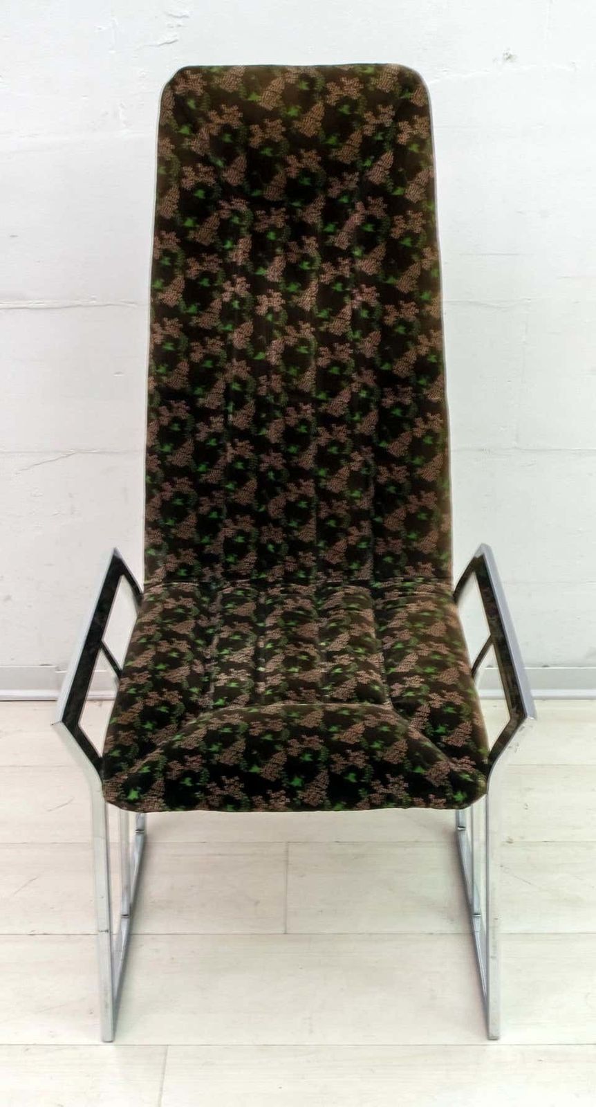 Set Of 4 Mid Century Modern Italian Chromed Steel And Velvet Dining Chairs, 70s photo vinterior