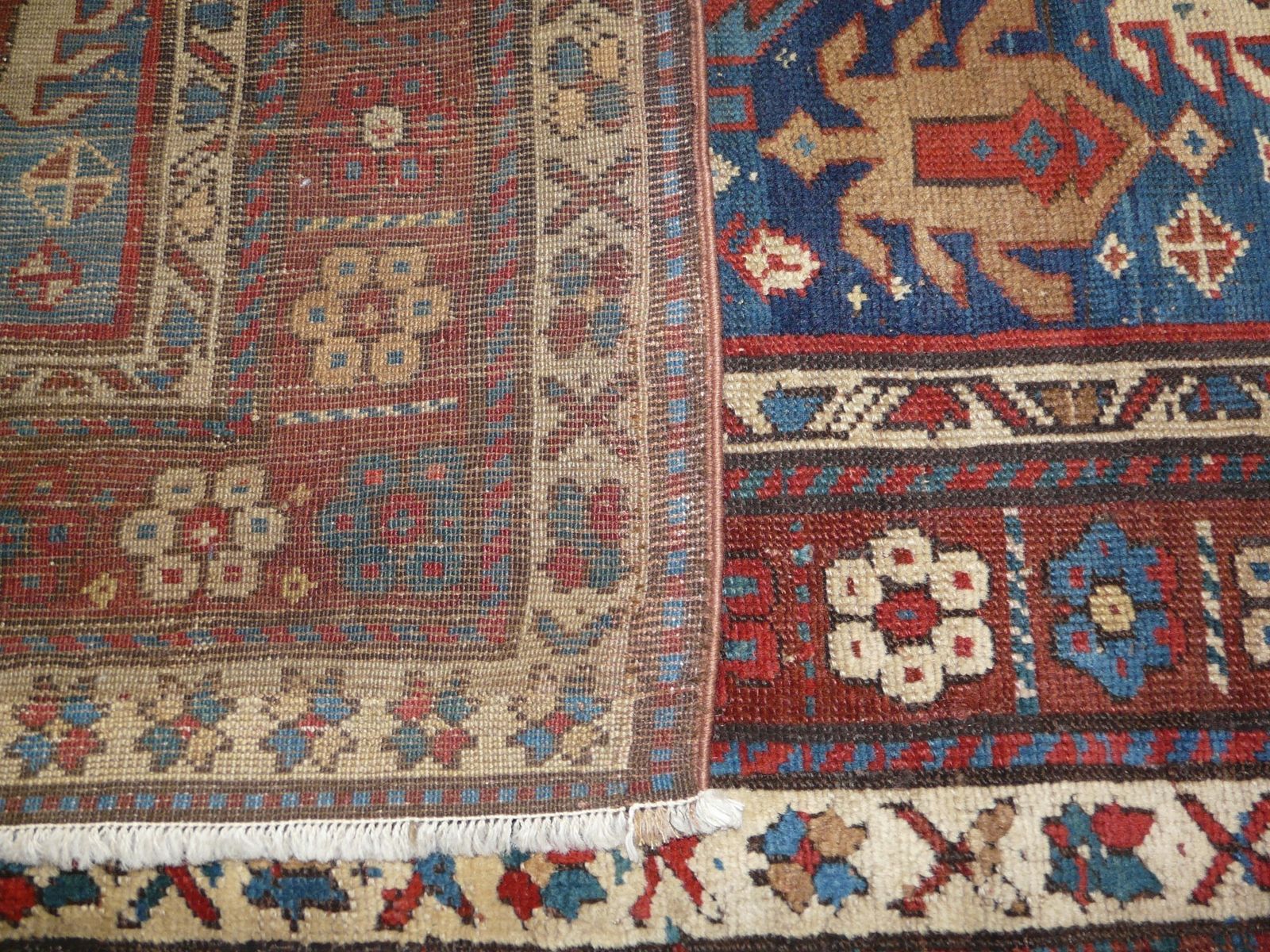 Genuine Antique Hand Knotted Caucasian Kazak Design Rug   100% Wool Pile   232 X 109 Cm (7'7" X 3'7") photo 1250.0