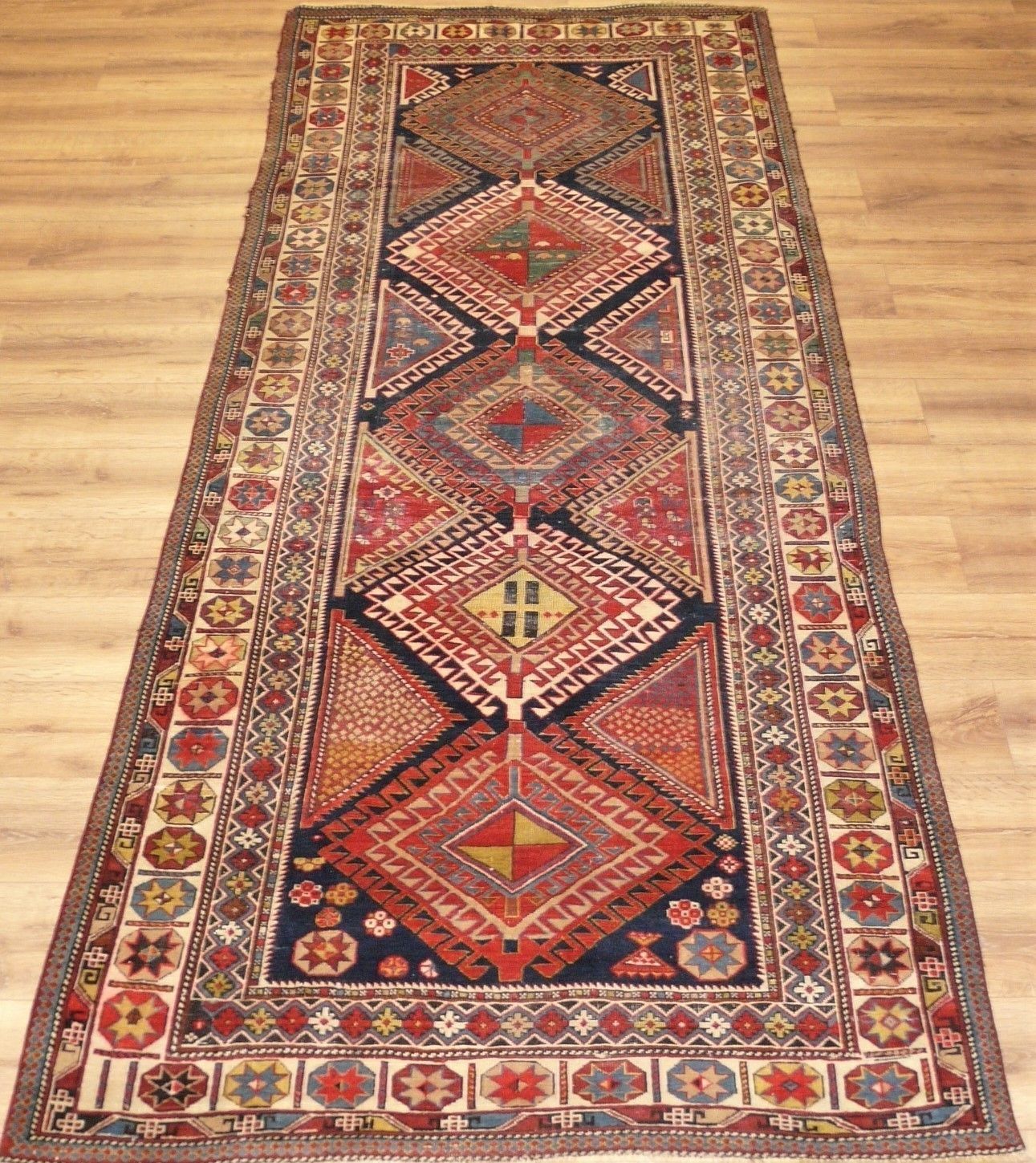 Genuine Antique Hand Knotted Caucasian Shirvan Rug   100% Wool Pile   312 X 136 Cm (10'3" X 4'6")