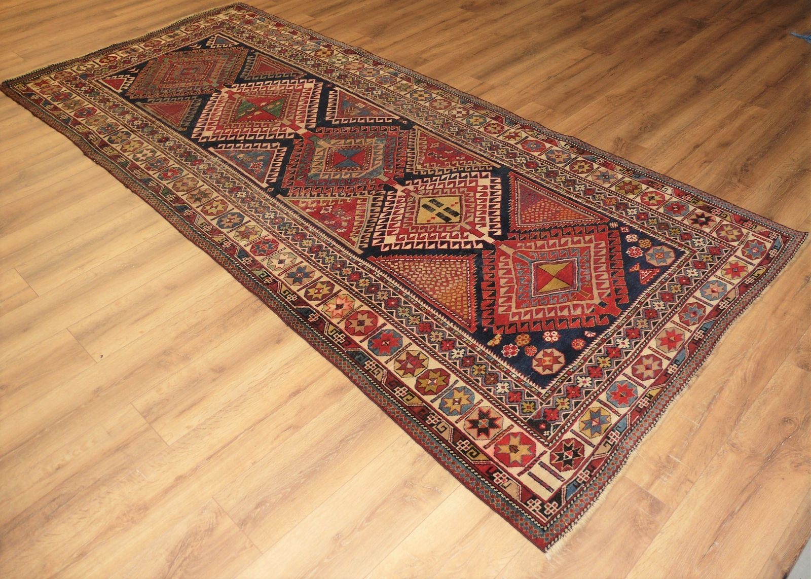 Genuine Antique Hand Knotted Caucasian Shirvan Rug   100% Wool Pile   312 X 136 Cm (10'3" X 4'6") photo Textiles